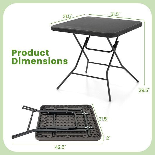 2.6FT Foldable Dining Table with Wood Grain HDPE Tabletop and Non-slip Foot Pads-Black